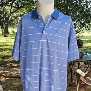 Bobby Jones Performance Blue Striped Golf Polo Shirt Polyester Size XL